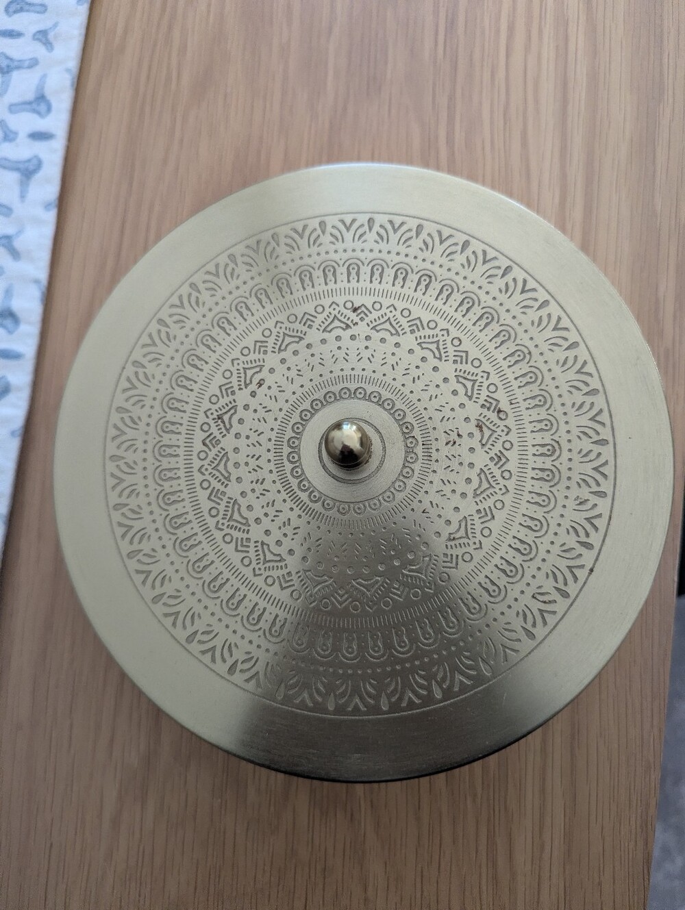 Brass-Tone Decorative Wall Plate with Etched Mandala Design - Spice Box